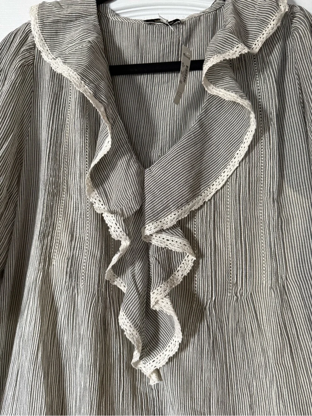 Madewell Blaire Mini Dress in Black And Ivory Micro Stripe - Picture 2 of 10